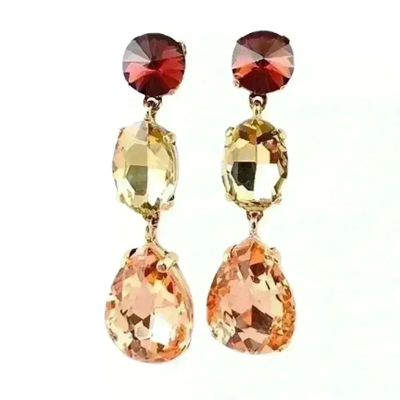 NEW-Multicolor Gemstone Dangle Earrings in Gold-Tone Setting - Picture 1 of 3